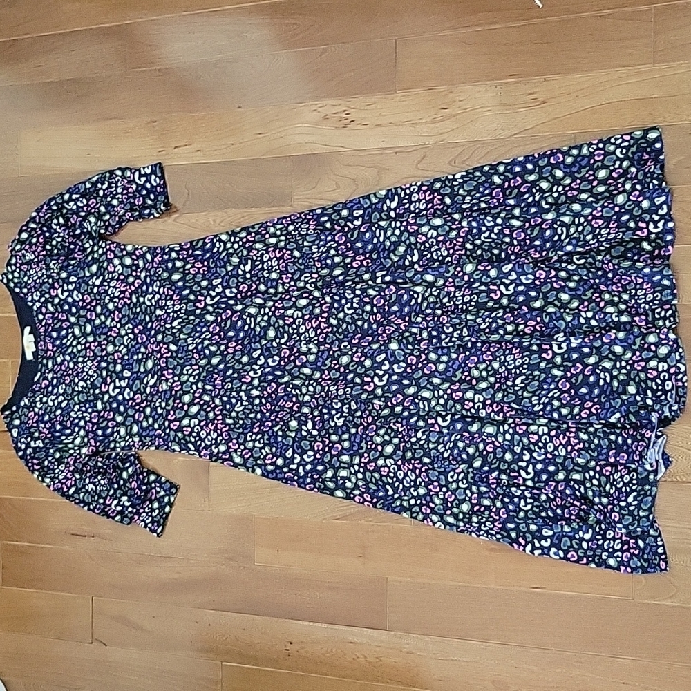 Boden‎ 3/4 sleeve maxi stretch dress navy colorful cheetah spot print 4P Petite